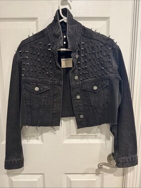 ASOS Cropped Black Studded Denim Jacket - Women's